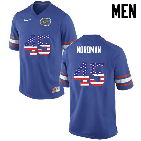 Florida Gators Men #45 Charles Nordman College Football USA Flag Fashion Blue